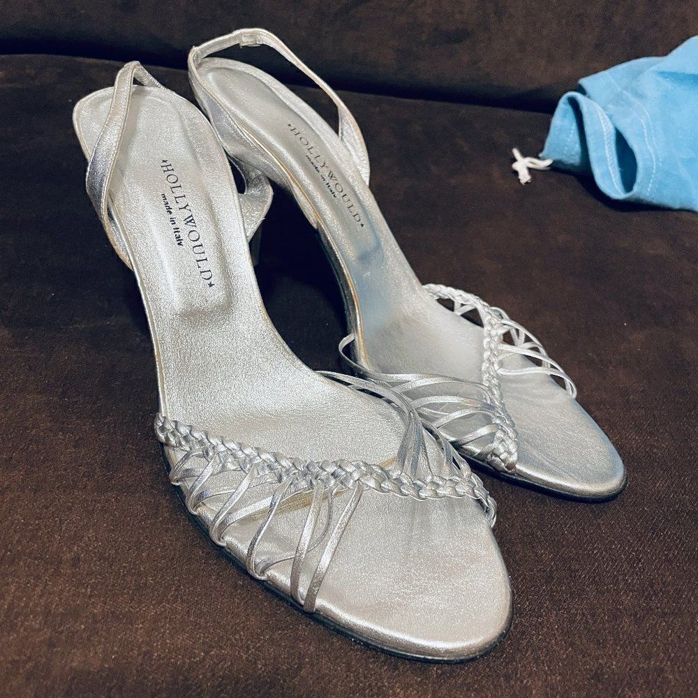 NEW Hollywould Silver Metallic Sling Back Pumps Size 42 which is a 11/12 US